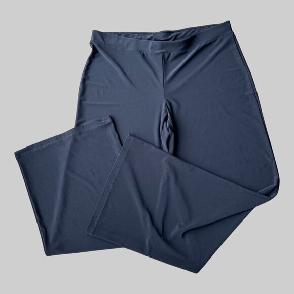 Laura Navy Colour Jersey Wide Leg Pants - Picture 2 of 9